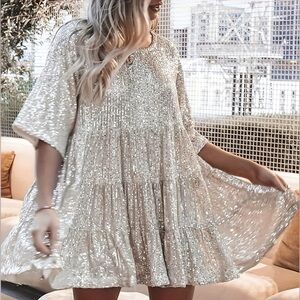 The Impeccable Pig Champagne Babydoll sequin dress